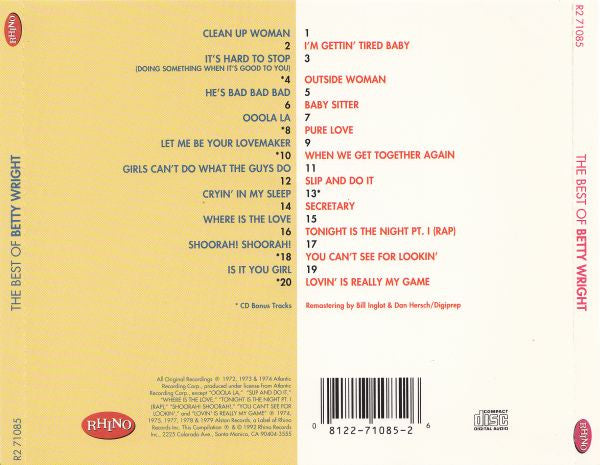 Betty Wright – The Best Of Betty Wright CD VG+/VG+