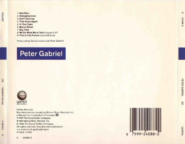 Peter Gabriel – So CD VG/VG