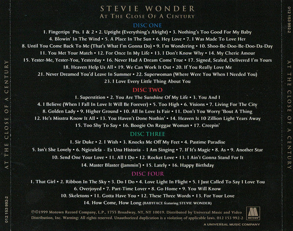 Stevie Wonder ‎– At The Close Of A Century 4xCD Boxset