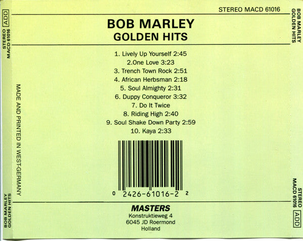 Bob Marley ‎– Reggae CD VG+/VG+