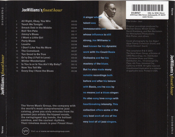 Joe Williams – Joe Williams's Finest Hour CD Mint Condition