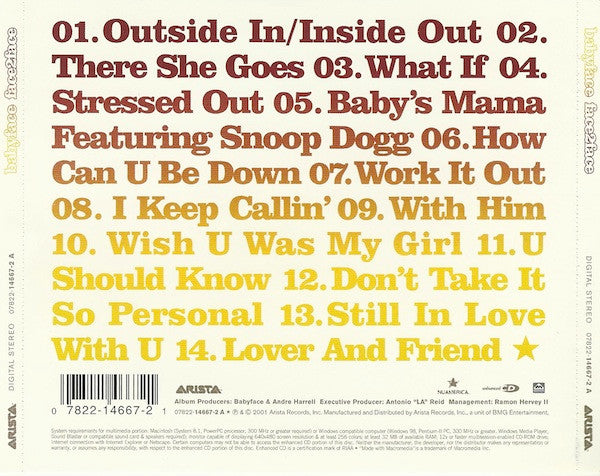 Babyface ‎– Face2Face CD Mint Condition