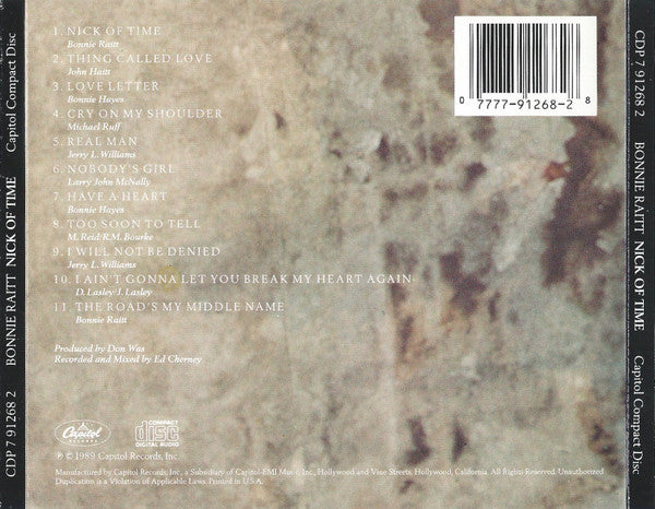 Bonnie Raitt – Nick Of Time CD VG+/VG+