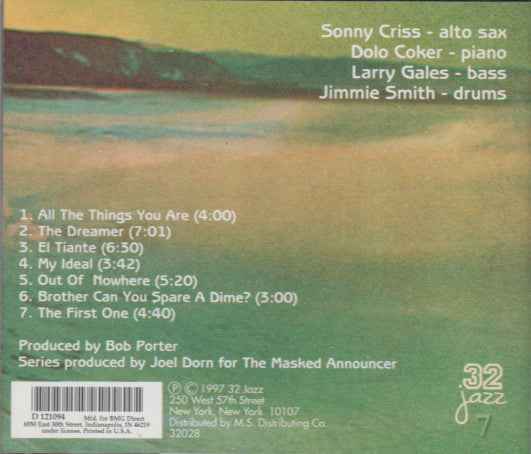 Sonny Criss – Out Of Nowhere CD VG+/VG+