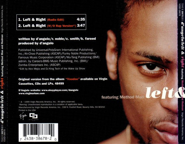 D'Angelo featuring Method Man & Redman – Left & Right CD VG/VG