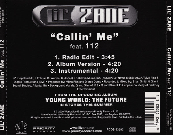 Lil’ Zane* Feat. 112 ‎– Callin’ Me CD Mint Condition