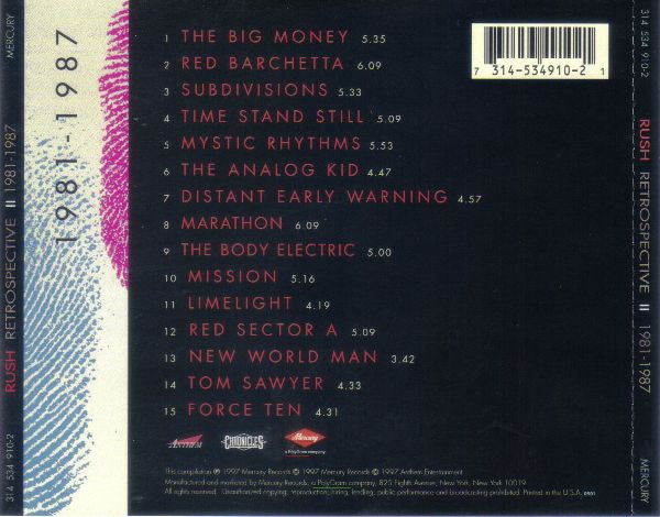 Rush – Retrospective II 1981-1987 CD Mint Condition