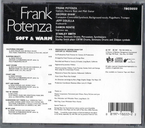 Frank Potenza ‎– Soft & Warm CD VG+/VG+