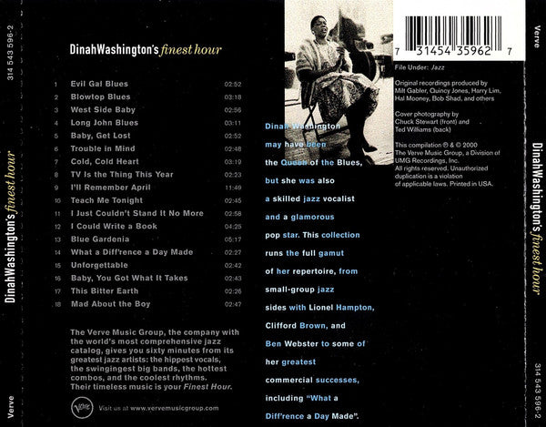 Dinah Washington – Dinah Washington's Finest Hour CD VG+/VG+