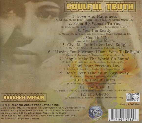 Barbara Mason ‎– SoulFul Truth CD VG+/VG+