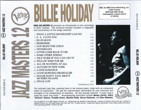 Billie Holiday – Verve Jazz Masters 12 Club Edition CD VG+/VG+