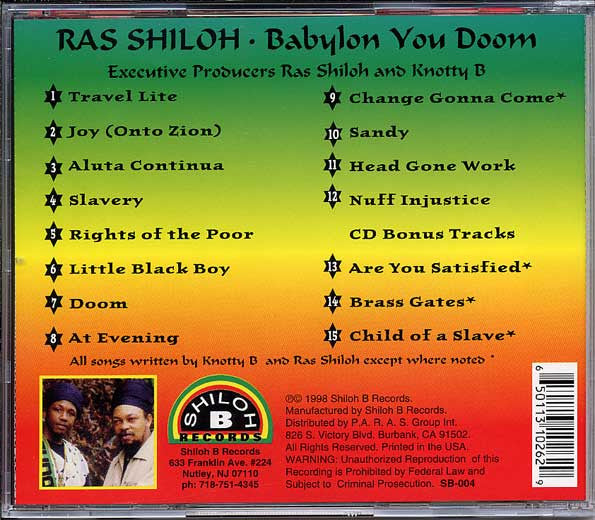 Ras Shiloh ‎– Babylon You Doom, CD VG+/VG+