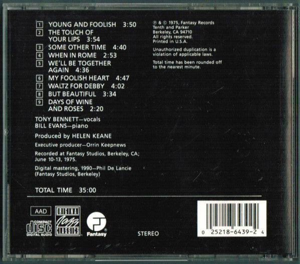 Tony Bennett / Bill Evans – The Tony Bennett Bill Evans Album CD Mint Condition