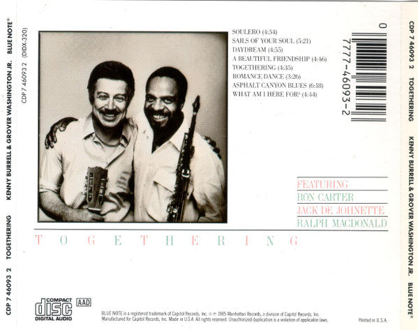 Kenny Burrell & Grover Washington, Jr. – Togethering CD VG+/VG+