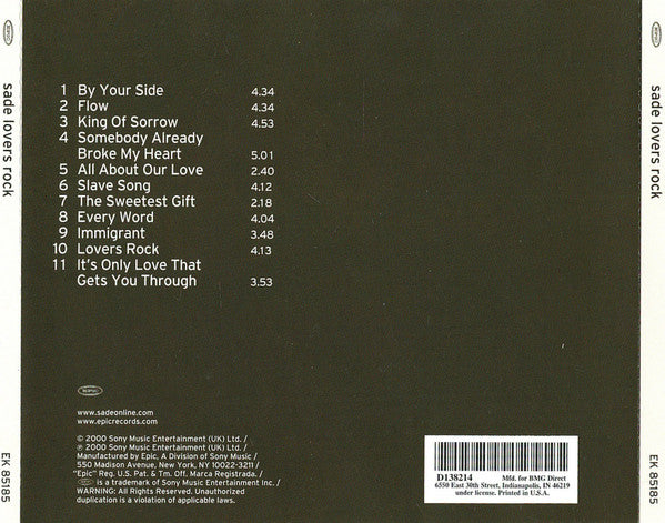 Sade – Lovers Rock CD Mint Condition