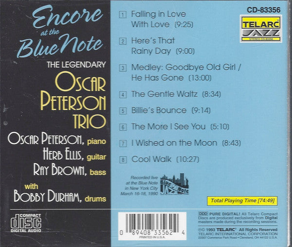 The Oscar Peterson Trio ‎– Encore At The Blue Note CD VG+/VG+
