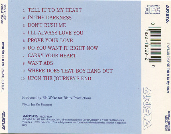 Taylor Dayne – Tell It To My Heart CD VG+/VG+