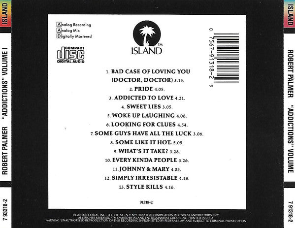Robert Palmer – Addictions Volume I CD VG+/VG+