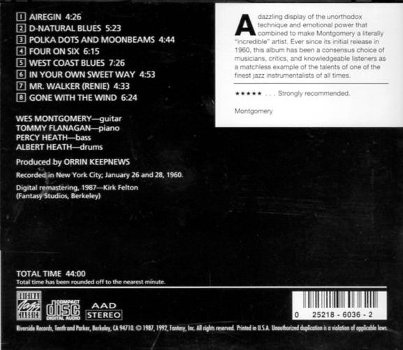 Wes Montgomery – The Incredible Jazz Guitar Of Wes Montgomery CD VG+/VG+