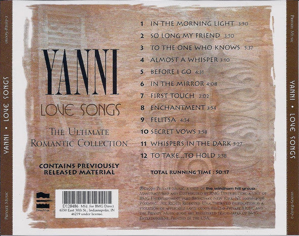 Yanni – Love Songs CD VG+/VG+