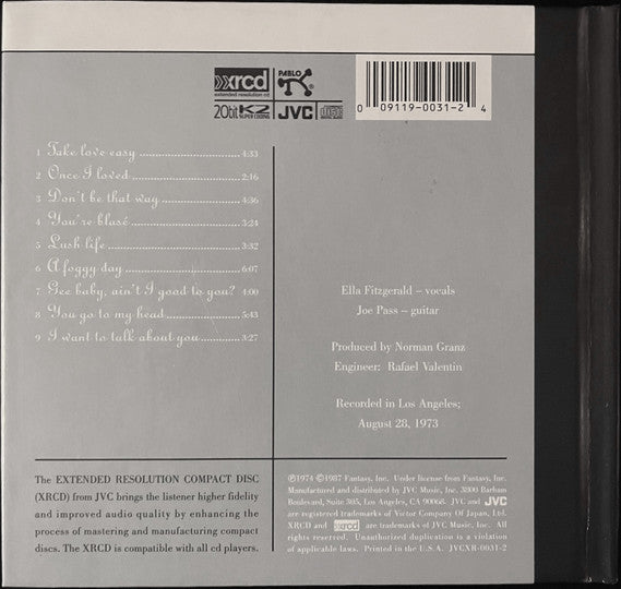 Ella Fitzgerald, Joe Pass ‎– Take Love Easy CD JVCXR-0031-2