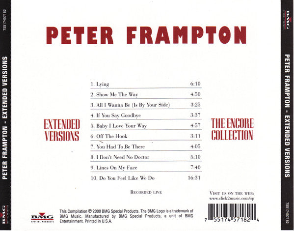 Peter Frampton ‎– Extended Versions: The Encore Collection CD VG+/VG+