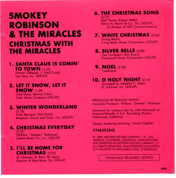 Smokey Robinson & The Miracles* ‎– Christmas With The Miracles CD
