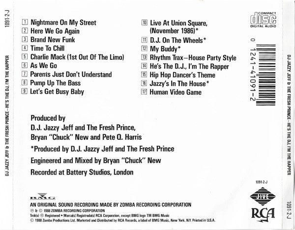 DJ Jazzy Jeff & The Fresh Prince ‎– He's The DJ, I'm The Rapper CD Mint Condition