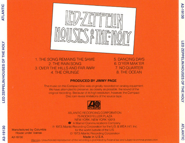 Led Zeppelin – Houses Of The Holy CD VG+/VG+