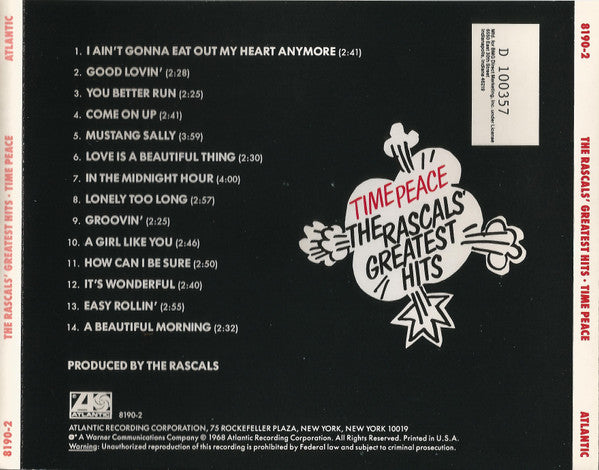 The Rascals – Time Peace: The Rascals' Greatest Hits CD VG+/VG+