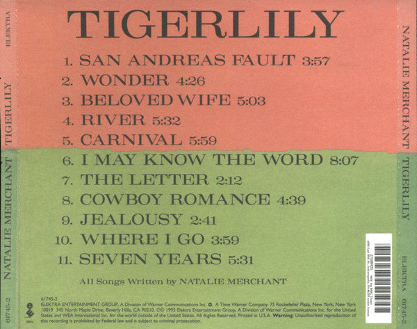 Natalie Merchant – Tigerlily CD VG+/VG+