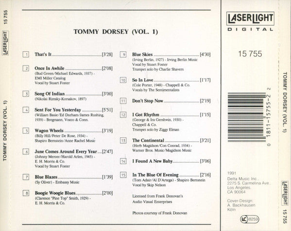 Tommy Dorsey – Tommy Dorsey Vol. 1 CD VG+/VG+