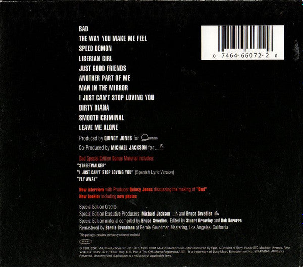 Michael Jackson ‎– Bad Special Edition CD